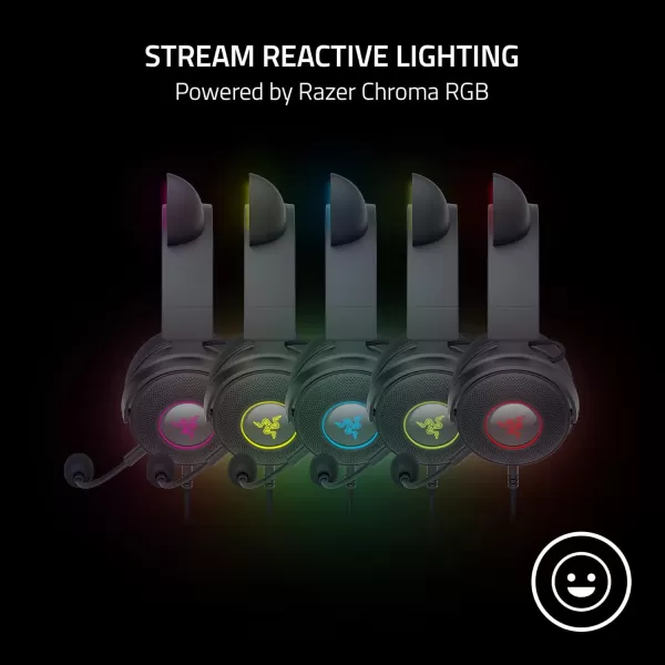 Razer Kraken Kitty V2 Pro Wired RGB Headset Interchangeable Ears Kitty Bear Bunny  Stream Reactive Lighting  Detachable HyperClear Cardioid Mic  50mm Drivers  71 Surround Sound  BlackClassic Black