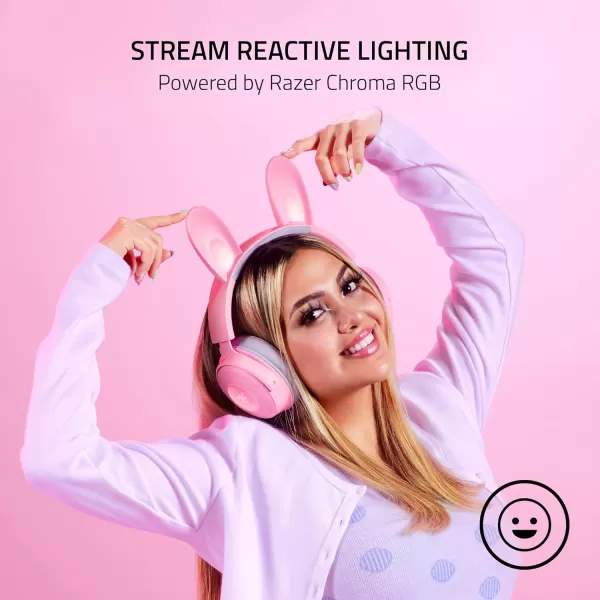 Razer Kraken Kitty V2 Pro Wired RGB Headset Interchangeable Ears Kitty Bear Bunny  Stream Reactive Lighting  Detachable HyperClear Cardioid Mic  50mm Drivers  71 Surround Sound  BlackQuartz Pink