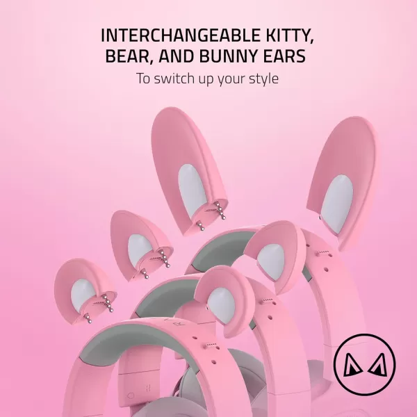 Razer Kraken Kitty V2 Pro Wired RGB Headset Interchangeable Ears Kitty Bear Bunny  Stream Reactive Lighting  Detachable HyperClear Cardioid Mic  50mm Drivers  71 Surround Sound  BlackQuartz Pink