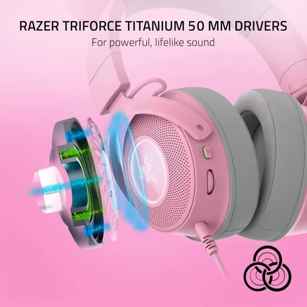 Razer Kraken Kitty V2 Pro Wired RGB Headset Interchangeable Ears Kitty Bear Bunny  Stream Reactive Lighting  Detachable HyperClear Cardioid Mic  50mm Drivers  71 Surround Sound  BlackQuartz Pink