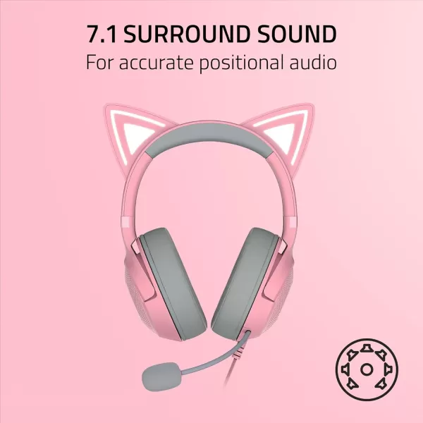 Razer Kraken Kitty V2 USB Wired RGB Headset Chroma Kitty Ears  Stream Reactive Lighting  HyperClear Cardioid Mic  Triforce 40 mm Drivers  71 Surround Sound  Classic BlackQuartz Pink