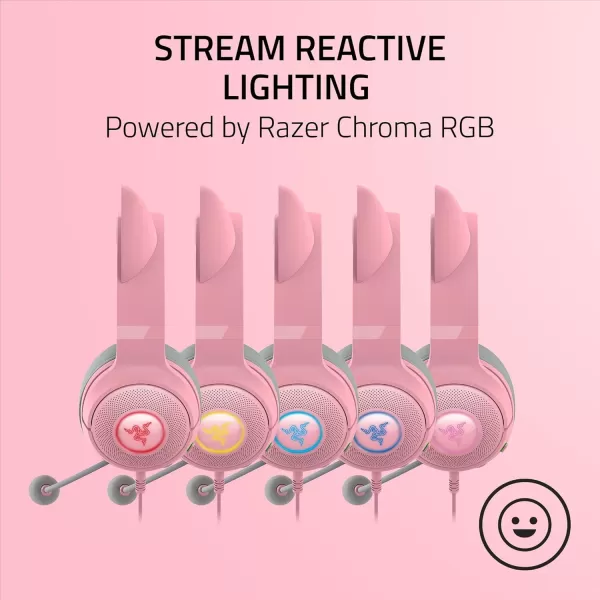 Razer Kraken Kitty V2 USB Wired RGB Headset Chroma Kitty Ears  Stream Reactive Lighting  HyperClear Cardioid Mic  Triforce 40 mm Drivers  71 Surround Sound  Classic BlackQuartz Pink