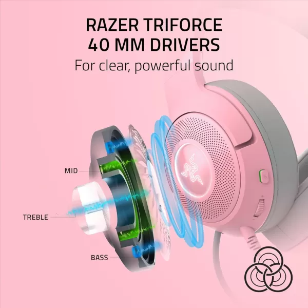 Razer Kraken Kitty V2 USB Wired RGB Headset Chroma Kitty Ears  Stream Reactive Lighting  HyperClear Cardioid Mic  Triforce 40 mm Drivers  71 Surround Sound  Classic BlackQuartz Pink