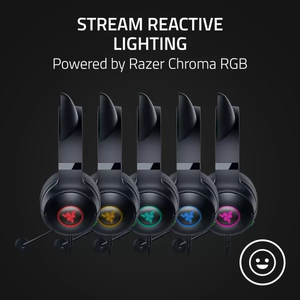 Razer Kraken Kitty V2 USB Wired RGB Headset Chroma Kitty Ears  Stream Reactive Lighting  HyperClear Cardioid Mic  Triforce 40 mm Drivers  71 Surround Sound  Classic BlackClassic Black