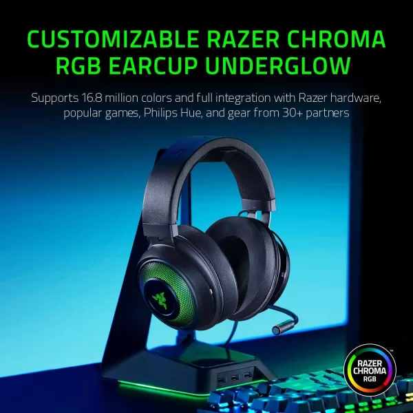 Razer Kraken Ultimate  USB Gaming Headset Gaming Headphones for PC PS4 and Switch Dock with Surround Sound ANC Microphone and RGB ChromaClassic Black