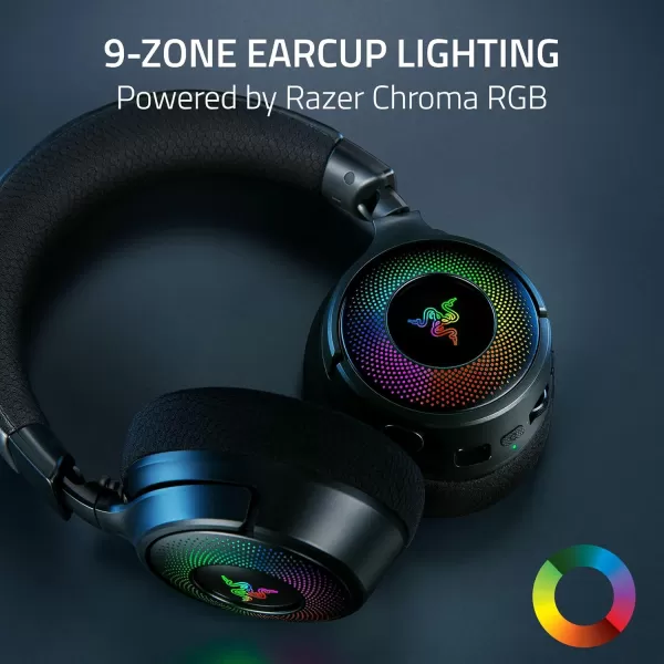 Razer Kraken V4 Wireless Gaming Headset 24GHz Bluetooth USB  Super Wideband Mic  40 mm Drivers  9 Zone RGB Lighting  for PC Mac PS5 Nintendo Switch Steam Deck Smartphone  Black