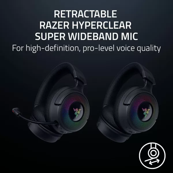 Razer Kraken V4 Wireless Gaming Headset 24GHz Bluetooth USB  Super Wideband Mic  40 mm Drivers  9 Zone RGB Lighting  for PC Mac PS5 Nintendo Switch Steam Deck Smartphone  Black