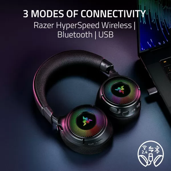 Razer Kraken V4 Wireless Gaming Headset 24GHz Bluetooth USB  Super Wideband Mic  40 mm Drivers  9 Zone RGB Lighting  for PC Mac PS5 Nintendo Switch Steam Deck Smartphone  Black