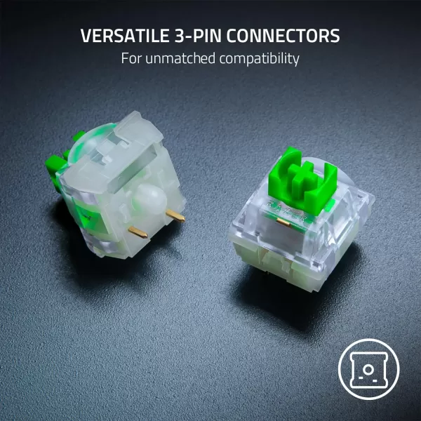 Razer Mechanical Switches Replacement Pack for Gaming Keyboard Gen3 Green Clicky Switches  19mm Actuation Point at 50g  Transparent Housing  3 Pin  BoxStyle Cross Stem  36 pcsGreen Switches  Clicky Tactile