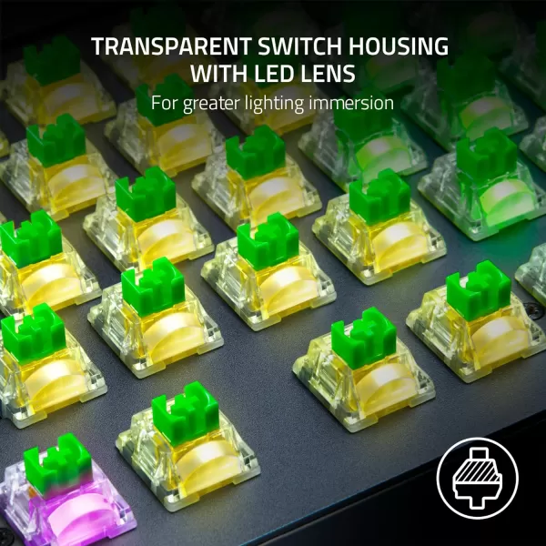 Razer Mechanical Switches Replacement Pack for Gaming Keyboard Gen3 Green Clicky Switches  19mm Actuation Point at 50g  Transparent Housing  3 Pin  BoxStyle Cross Stem  36 pcsGreen Switches  Clicky Tactile