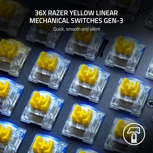 Razer Mechanical Switches Replacement Pack for Gaming Keyboard Gen3 Green Clicky Switches  19mm Actuation Point at 50g  Transparent Housing  3 Pin  BoxStyle Cross Stem  36 pcsYellow Switches  Silent Linear