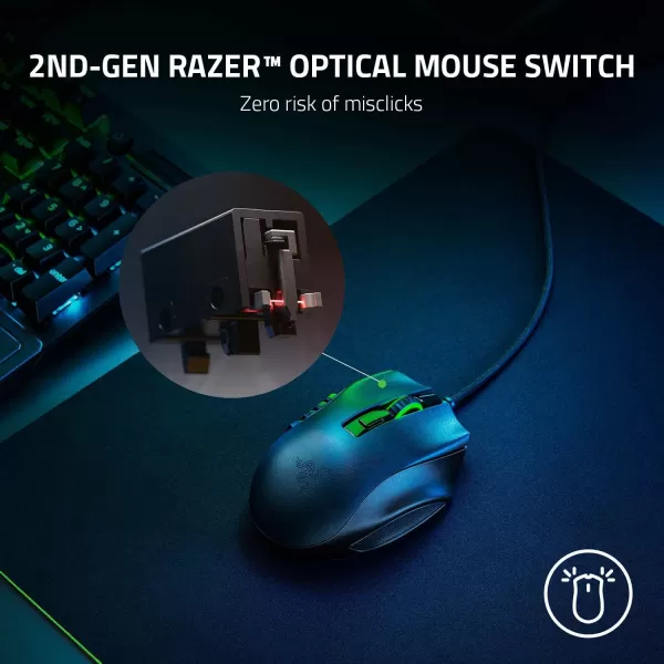 Razer Naga X Wired MMO Gaming Mouse 18K DPI Optical Sensor  2ndgen Optical Switch  Chroma RGB Lighting  16 Programmable Buttons  85g  Classic Black