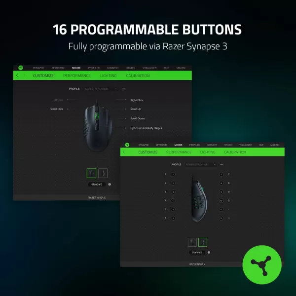 Razer Naga X Wired MMO Gaming Mouse 18K DPI Optical Sensor  2ndgen Optical Switch  Chroma RGB Lighting  16 Programmable Buttons  85g  Classic Black