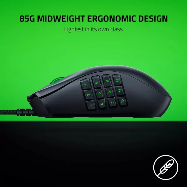 Razer Naga X Wired MMO Gaming Mouse 18K DPI Optical Sensor  2ndgen Optical Switch  Chroma RGB Lighting  16 Programmable Buttons  85g  Classic Black