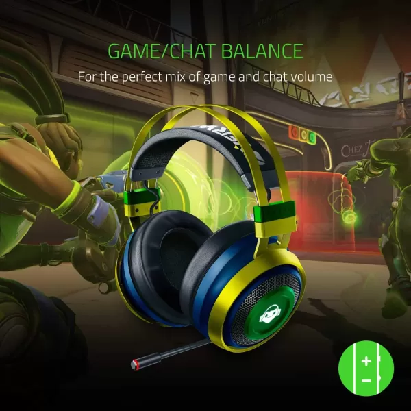 Razer Nari Ultimate Wireless 71 Surround Sound Gaming Headset THX Audio ampamp Haptic Feedback AutoAdjust Headband Chroma RGB Retractable Mic for PC PS4 PS5 Overwatch Lucio Edition