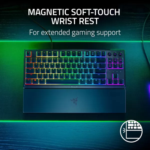 Razer Ornata V3 TKL Gaming Keyboard Low Profile Keys  Mecha Membrane Switches  UV Coated Keycaps  Backlit Media Keys  8 Zone RGB Lighting  Spill Resistant  Magnetic Wrist Wrest  Snap TapBlack