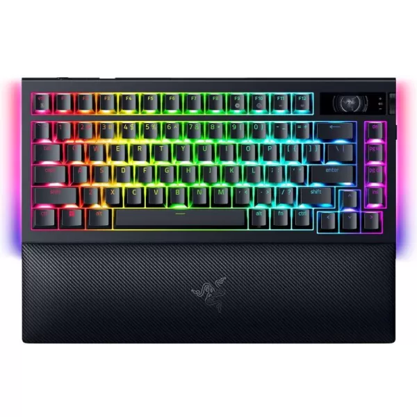 Razer BlackWidow V4 Pro 75 Wireless Gaming Keyboard OLED Display  True 4K Hz Wireless  Bluetooth  Hot Swappable  Orange Tactile Switches  Command Dial  Snap Tap  Chroma RGB  Wrist Rest