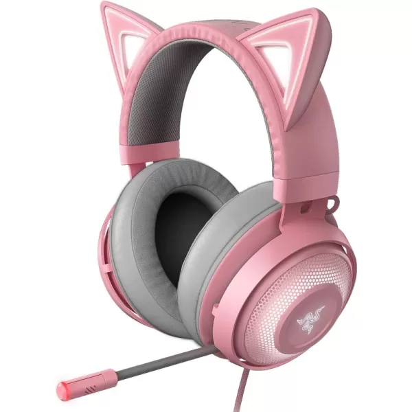 Razer Kraken Kitty RGB USB Gaming Headset THX 71 Spatial Surround Sound  Chroma RGB Lighting  Retractable Active Noise Cancelling Mic  Lightweight Aluminum Frame  for PC  Quartz PinkQuartz Pink