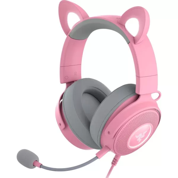 Razer Kraken Kitty V2 Pro Wired RGB Headset Interchangeable Ears Kitty Bear Bunny  Stream Reactive Lighting  Detachable HyperClear Cardioid Mic  50mm Drivers  71 Surround Sound  BlackQuartz Pink