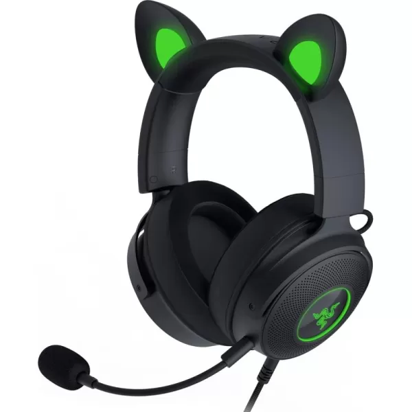 Razer Kraken Kitty V2 Pro Wired RGB Headset Interchangeable Ears Kitty Bear Bunny  Stream Reactive Lighting  Detachable HyperClear Cardioid Mic  50mm Drivers  71 Surround Sound  BlackClassic Black
