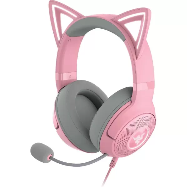 Razer Kraken Kitty V2 USB Wired RGB Headset Chroma Kitty Ears  Stream Reactive Lighting  HyperClear Cardioid Mic  Triforce 40 mm Drivers  71 Surround Sound  Classic BlackQuartz Pink
