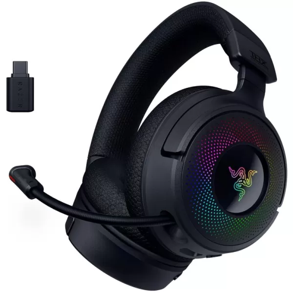 Razer Kraken V4 Wireless Gaming Headset 24GHz Bluetooth USB  Super Wideband Mic  40 mm Drivers  9 Zone RGB Lighting  for PC Mac PS5 Nintendo Switch Steam Deck Smartphone  Black