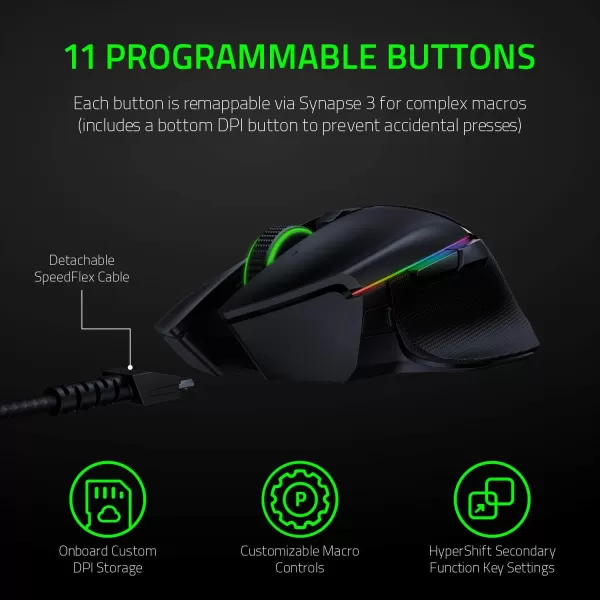 Razer Basilisk Ultimate Wireless Gaming Mouse 20K DPI Optical Sensor  11 Programmable Buttons  100Hr Battery  Classic BlackMouse  Dock