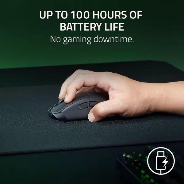 Razer DeathAdder V3 HyperSpeed Wireless Gaming Mouse 55g Lightweight  USB C Charging  Up to 100 Hr Battery  Advanced 26K Optical Sensor  Gen3 Optical Switches  8 Programmable Controls  Black