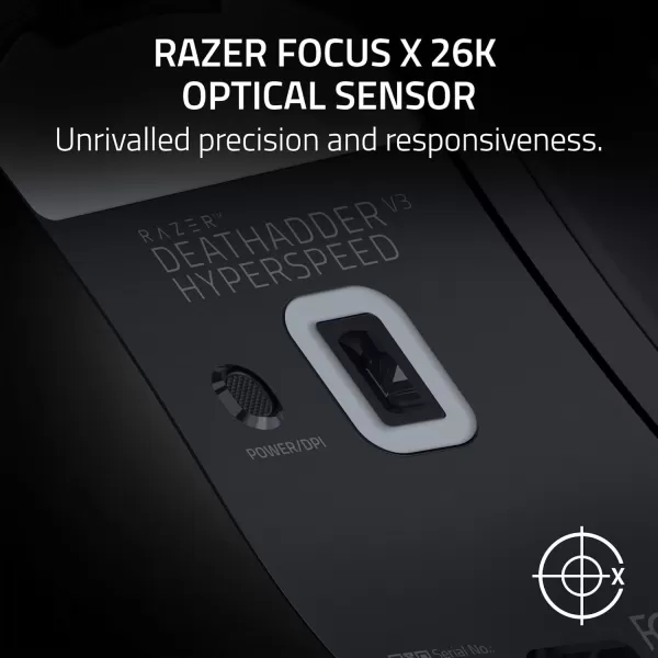 Razer DeathAdder V3 HyperSpeed Wireless Gaming Mouse 55g Lightweight  USB C Charging  Up to 100 Hr Battery  Advanced 26K Optical Sensor  Gen3 Optical Switches  8 Programmable Controls  Black