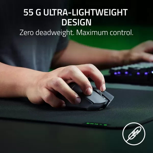 Razer DeathAdder V3 HyperSpeed Wireless Gaming Mouse 55g Lightweight  USB C Charging  Up to 100 Hr Battery  Advanced 26K Optical Sensor  Gen3 Optical Switches  8 Programmable Controls  Black