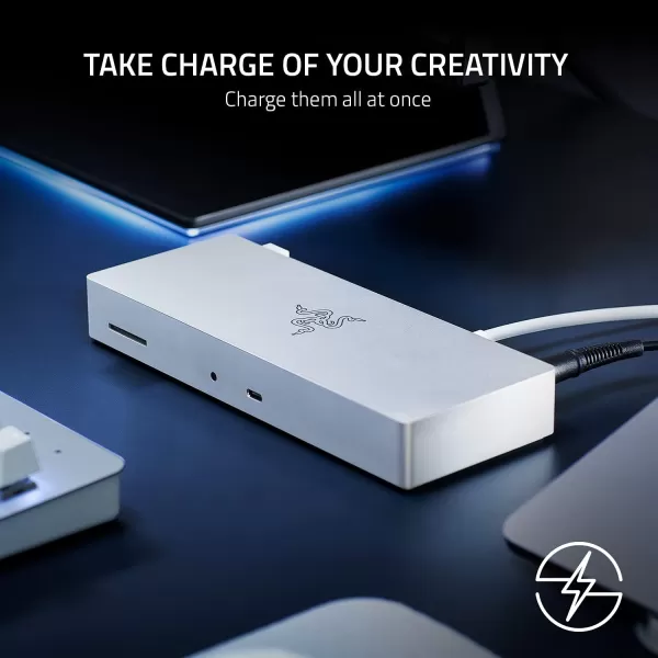 Razer Thunderbolt 4 Dock 10 Ports in 1  Dual 4K or Single 8K Output  USB A and C Hub 25 GbE Thunderbolt 3 Mac and PC Compatible  Thunderbolt 4 Certified  Passthrough Charging  Mercury WhiteMercury White