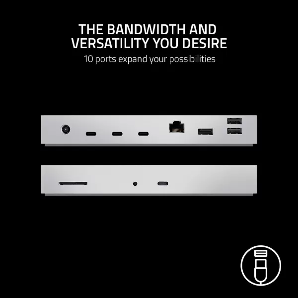 Razer Thunderbolt 4 Dock 10 Ports in 1  Dual 4K or Single 8K Output  USB A and C Hub 25 GbE Thunderbolt 3 Mac and PC Compatible  Thunderbolt 4 Certified  Passthrough Charging  Mercury WhiteMercury White