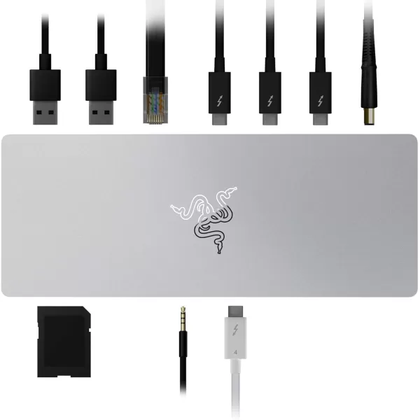 Razer Thunderbolt 4 Dock 10 Ports in 1  Dual 4K or Single 8K Output  USB A and C Hub 25 GbE Thunderbolt 3 Mac and PC Compatible  Thunderbolt 4 Certified  Passthrough Charging  Mercury WhiteMercury White