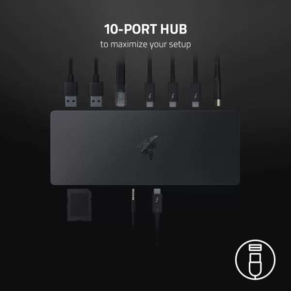 Razer Thunderbolt 4 Dock 10 Ports in 1  Dual 4K or Single 8K Output  USB A and C Hub 25 GbE Thunderbolt 3 Mac and PC Compatible  Thunderbolt 4 Certified  Passthrough Charging  Mercury WhiteClassic Black with RGB Lighting