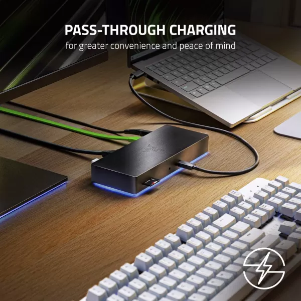 Razer Thunderbolt 4 Dock 10 Ports in 1  Dual 4K or Single 8K Output  USB A and C Hub 25 GbE Thunderbolt 3 Mac and PC Compatible  Thunderbolt 4 Certified  Passthrough Charging  Mercury WhiteClassic Black with RGB Lighting
