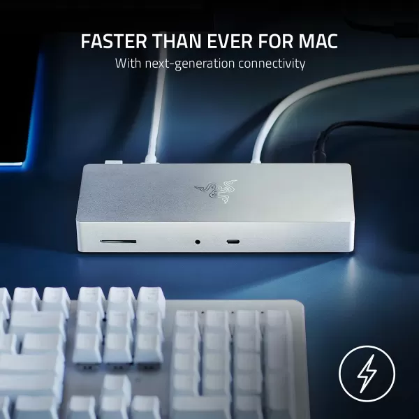 Razer Thunderbolt 4 Dock 10 Ports in 1  Dual 4K or Single 8K Output  USB A and C Hub 25 GbE Thunderbolt 3 Mac and PC Compatible  Thunderbolt 4 Certified  Passthrough Charging  Mercury WhiteMercury White