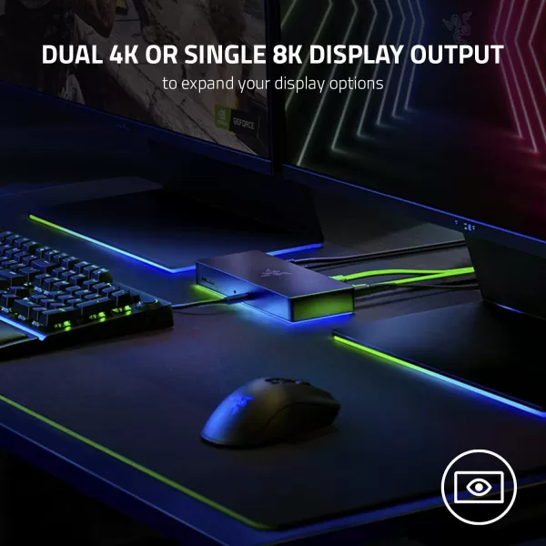 Razer Thunderbolt 4 Dock 10 Ports in 1  Dual 4K or Single 8K Output  USB A and C Hub 25 GbE Thunderbolt 3 Mac and PC Compatible  Thunderbolt 4 Certified  Passthrough Charging  Mercury WhiteClassic Black with RGB Lighting