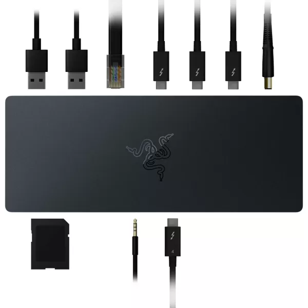 Razer Thunderbolt 4 Dock 10 Ports in 1  Dual 4K or Single 8K Output  USB A and C Hub 25 GbE Thunderbolt 3 Mac and PC Compatible  Thunderbolt 4 Certified  Passthrough Charging  Mercury WhiteClassic Black with RGB Lighting