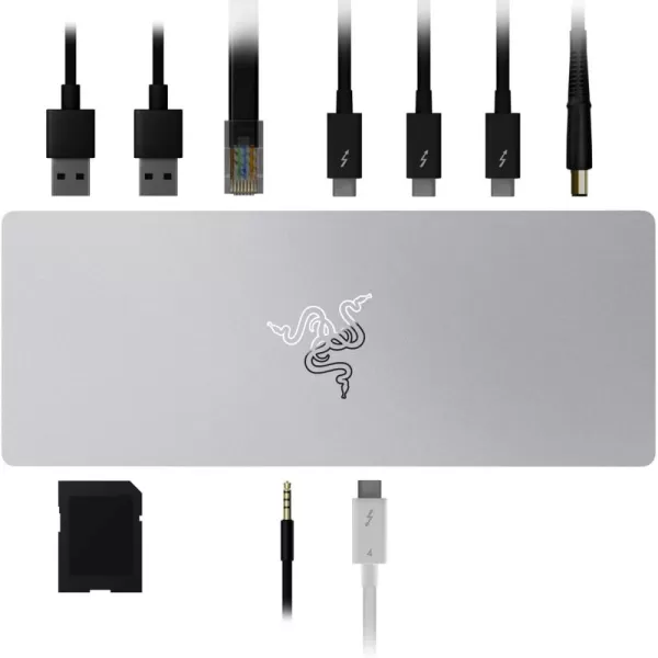 Razer Thunderbolt 4 Dock 10 Ports in 1  Dual 4K or Single 8K Output  USB A and C Hub 25 GbE Thunderbolt 3 Mac and PC Compatible  Thunderbolt 4 Certified  Passthrough Charging  Mercury WhiteMercury White