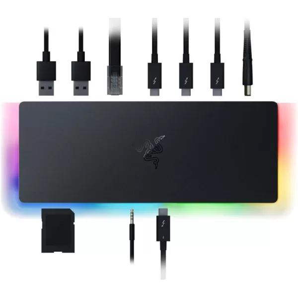 Razer Thunderbolt 4 Dock 10 Ports in 1  Dual 4K or Single 8K Output  USB A and C Hub 25 GbE Thunderbolt 3 Mac and PC Compatible  Thunderbolt 4 Certified  Passthrough Charging  Mercury WhiteClassic Black with RGB Lighting