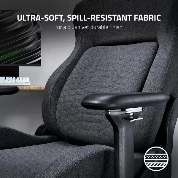 Razer Iskur XL Gaming Chair Ergonomic Lumbar Support System  MultiLayered Synthetic Leather Foam Cushions  Engineered to Carry  Memory Foam Head Cushion  BlackGreenGrey Fabric