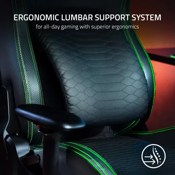 Razer Iskur XL Gaming Chair Ergonomic Lumbar Support System  MultiLayered Synthetic Leather Foam Cushions  Engineered to Carry  Memory Foam Head Cushion  BlackGreenBlackGreen