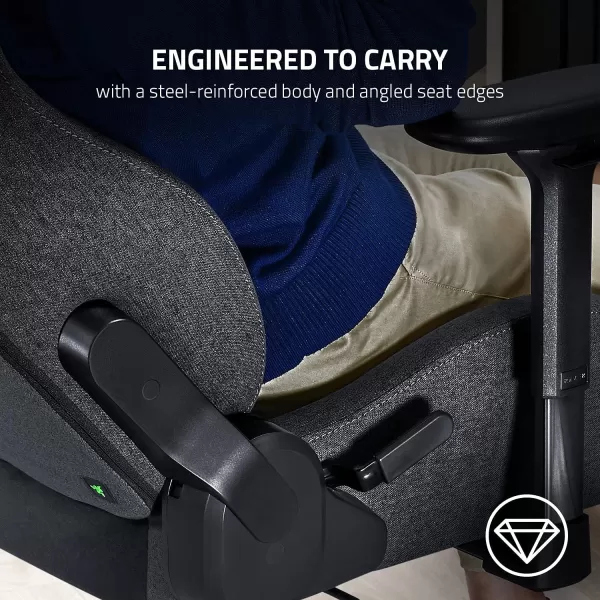 Razer Iskur XL Gaming Chair Ergonomic Lumbar Support System  MultiLayered Synthetic Leather Foam Cushions  Engineered to Carry  Memory Foam Head Cushion  BlackGreenGrey Fabric