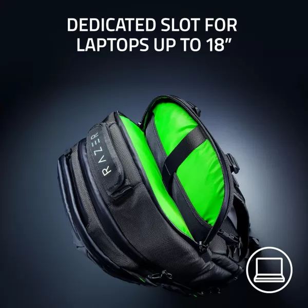 Razer Rogue v3 18quot Gaming Laptop Backpack Travel Carry On Computer Bag  Tear and Water Resistant  Mesh Side Pocket  Fits 18 inch Notebook  BlackChromatic