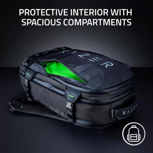 Razer Rogue v3 18quot Gaming Laptop Backpack Travel Carry On Computer Bag  Tear and Water Resistant  Mesh Side Pocket  Fits 18 inch Notebook  BlackChromatic