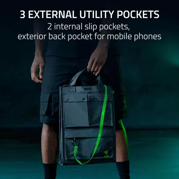 Razer Xanthus Tote Bag Dedicated Padded Laptop Compartment  Fits up to 16quot Laptops  Water Repellent Nylon  TwoWay Carry with Detachable Shoulder StrapTote