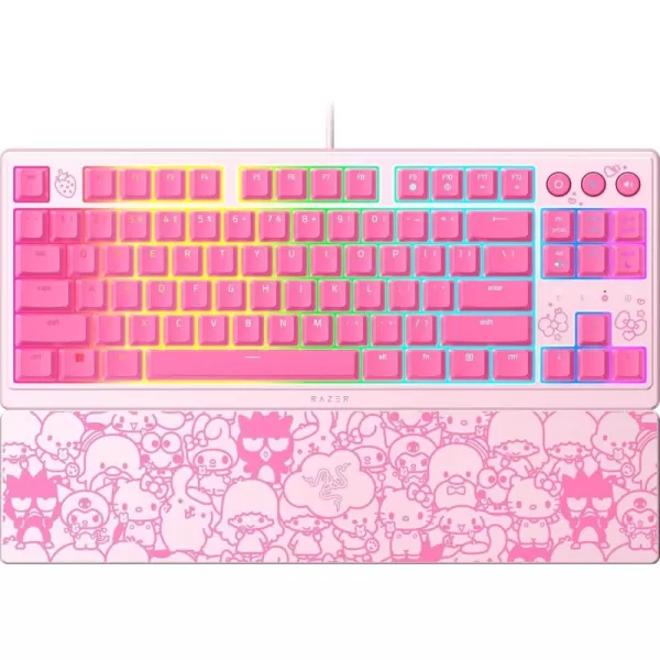 Razer Ornata V3 TKL Gaming Keyboard LowProfile Keys  MechaMembrane Switches  UVCoated Keycaps  Backlit Media Keys  8Zone RGB Lighting  Magnetic Wrist Wrest  Hello Kitty ampamp Friends Edition
