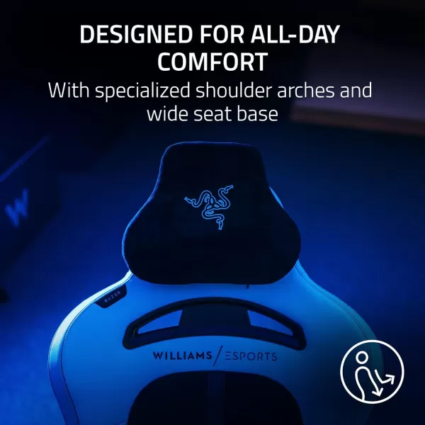 Razer Enki Pro Premium Gaming Chair Upholstered Alcantara  AllDay Comfort  Lumbar Arch  DualDensity Backrest  Reactive Seat Tilt ampamp 152Degree Recline  Memory Foam Headrest  Williams Esports