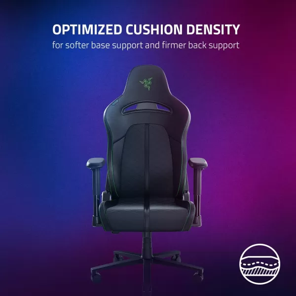 Razer Enki X Essential Gaming Chair AllDay Comfort  Builtin Lumbar Arch  Optimized Cushion Density  DualTextured EcoFriendly Synthetic Leather  Adjustable 152degree Recline  Black