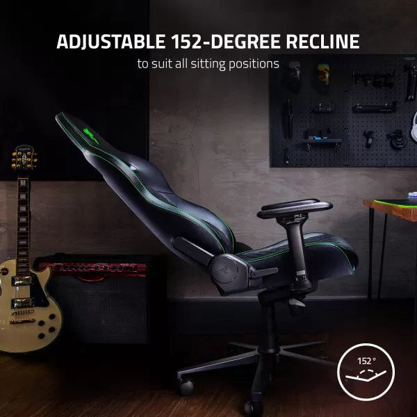 Razer Enki X Essential Gaming Chair AllDay Comfort  Builtin Lumbar Arch  Optimized Cushion Density  DualTextured EcoFriendly Synthetic Leather  Adjustable 152degree Recline  Black